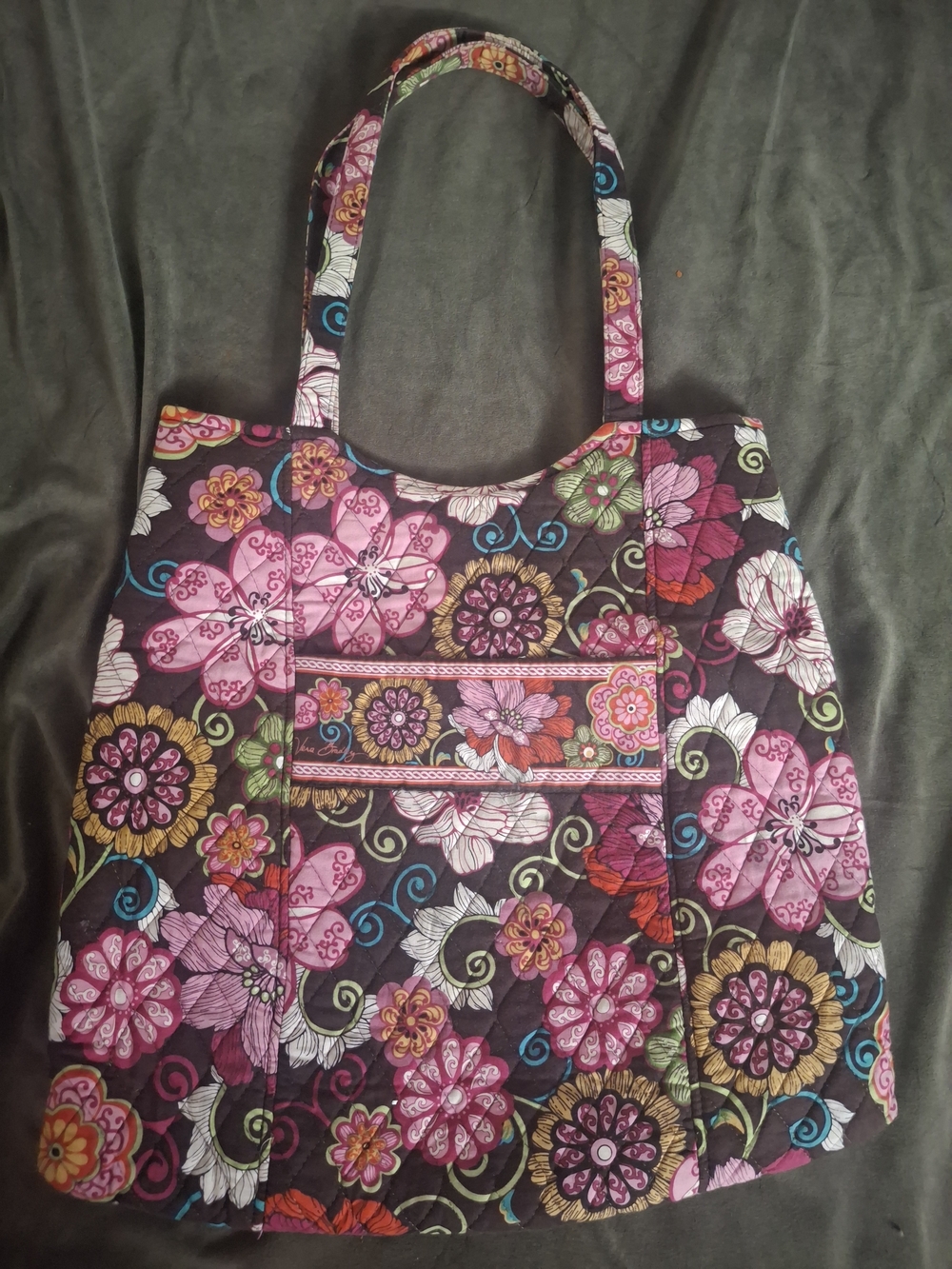 Vera Bradley Quilted Floral Tote in Pink, Brown and Teal